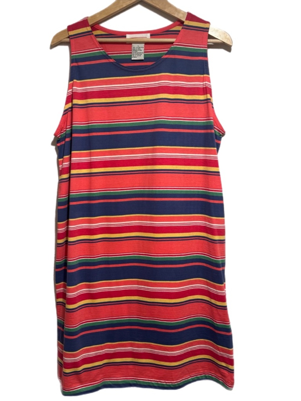 90s Talbots Red, Navy and Yellow Striped 100% Cotton Sleeveless Dress